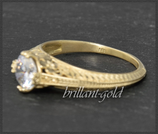 Diamant Jugendstil Design Ring, 0,99ct, 585 Gelbgold